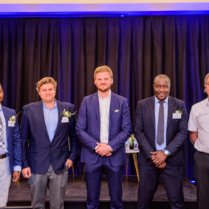 (Pictured from left to right) Mr Johnson Ndokosho, Director of Forestry,Mr Colin Lindeque, board member of the Namibian Biomass Industry, Mr Johannes Laufs, Team leader – GIZ Bush Control and Biomass Utilisation Project, Mr Progress Kashandula, CEO of Namibia Biomass industry Group, Mr Michael Degé , Manager of CAON