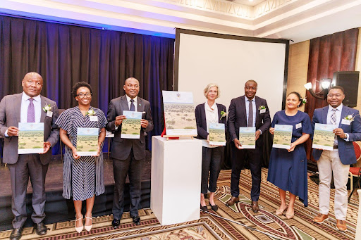 (Pictured From Left to Right) Mr Timoteus Mufeti, Environmental Commissioner – Ministry of Environment, Forestry and Tourism; Mrs Pekeloye Kamenye, Senior Technical Advisor – GIZ Bush Control and Biomass Utilisation Project; Honourable Pohamba Shifeta, Minister of Environment, Tourism and Forestry; Mrs Ulrike Metzger, Head of Cooperation - Namibian German Embassy; Mr Progress Kashandula, CEO – Namibia Biomass Industry Group, Ms Mercia Geises, CEO – Standard Bank and Mr Johnson Ndokosho, Director of Forestry at the launch ceremony of the National Bush Management Resources Strategy 2022-2027